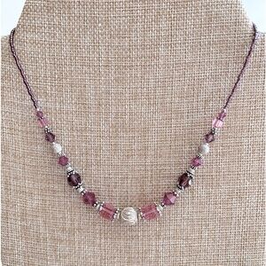 Sterling Silver 925 Purple Crystal Seed Bead Necklace